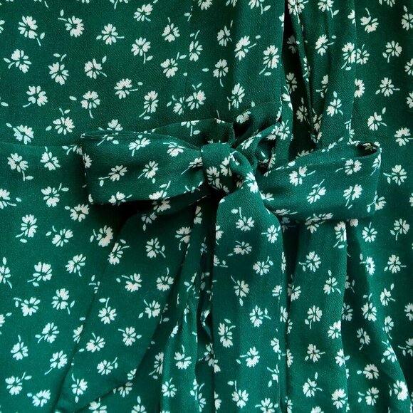 Reformation Green White Floral Bustier Long Sleeve Faux Wrap Mini Dress Size 4P - Picture 8 of 11